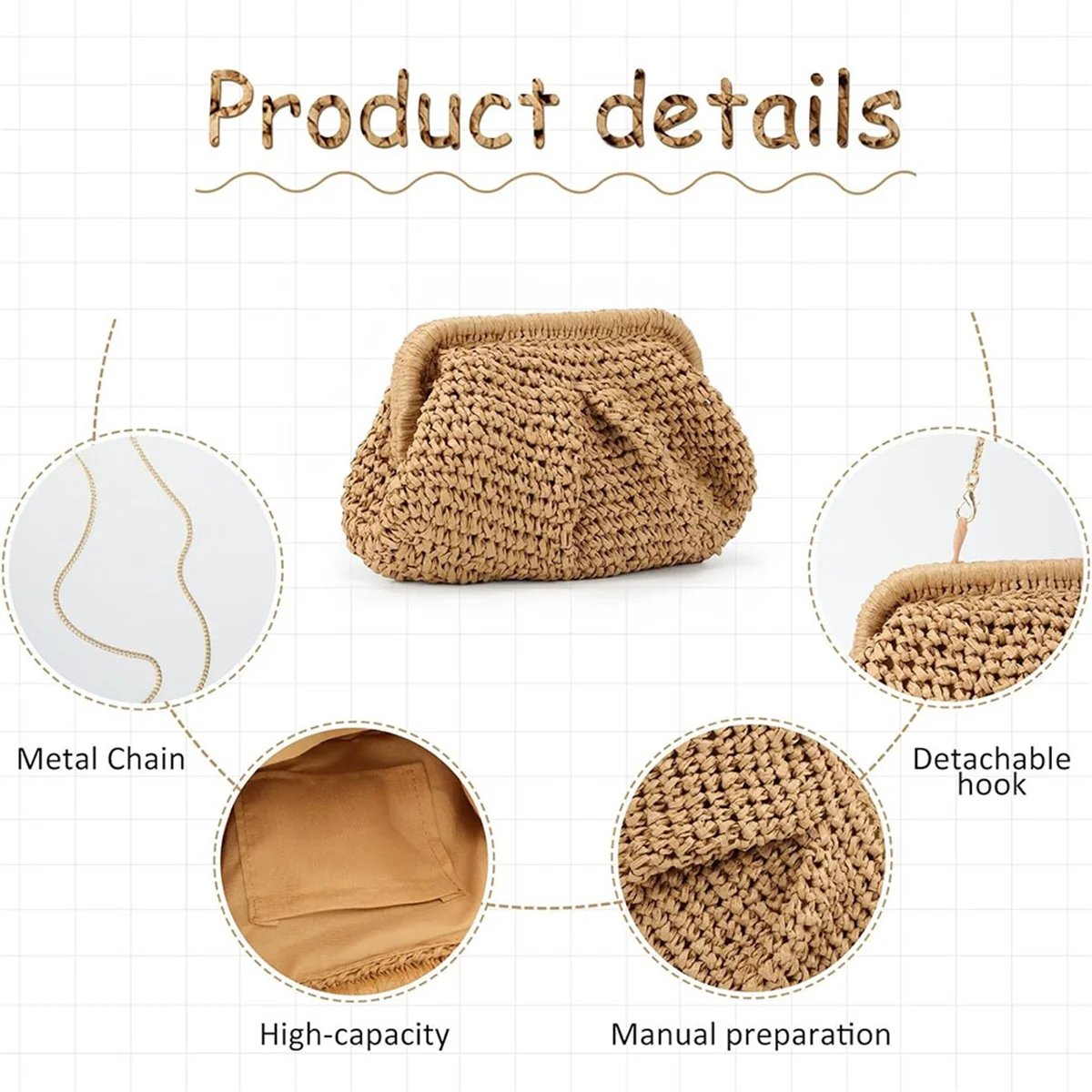 ABIT Straw Purse for Women Cloud Dumpling Pouch Straw Crossbody Shoulder Handbag Summer Beach Woven Bag