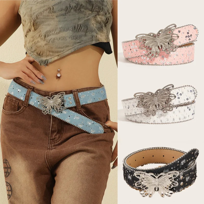 

Y2K кожаный ремень с бабочкой для женщин, розовый пояс в стиле панк, ретро украшение для невесты, готические аксессуары, платье, джинсовый пояс
