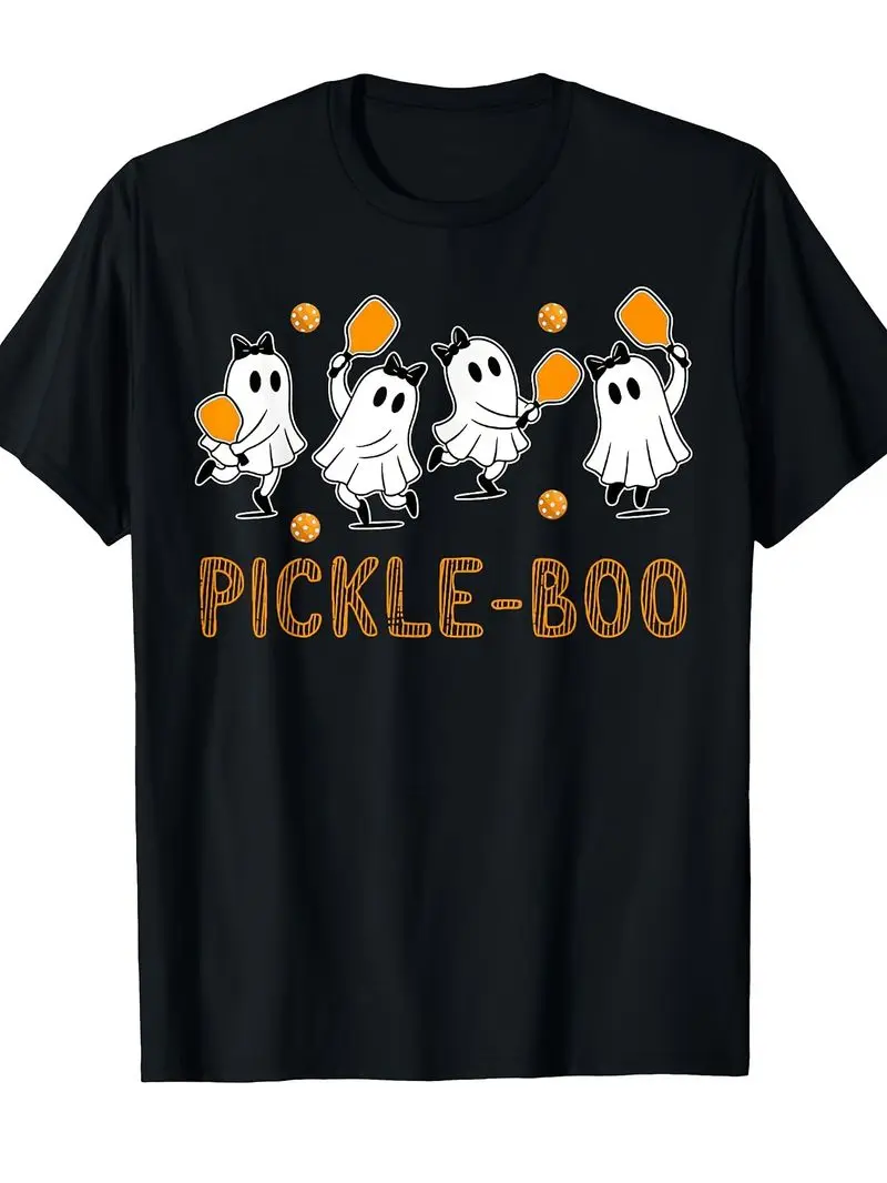 Men's Women's Retro Pickleball T-Shirts Funny Ghosts Pickle-Boo Design For Players Lovers Autumn Parties Gift For Paddle Fans