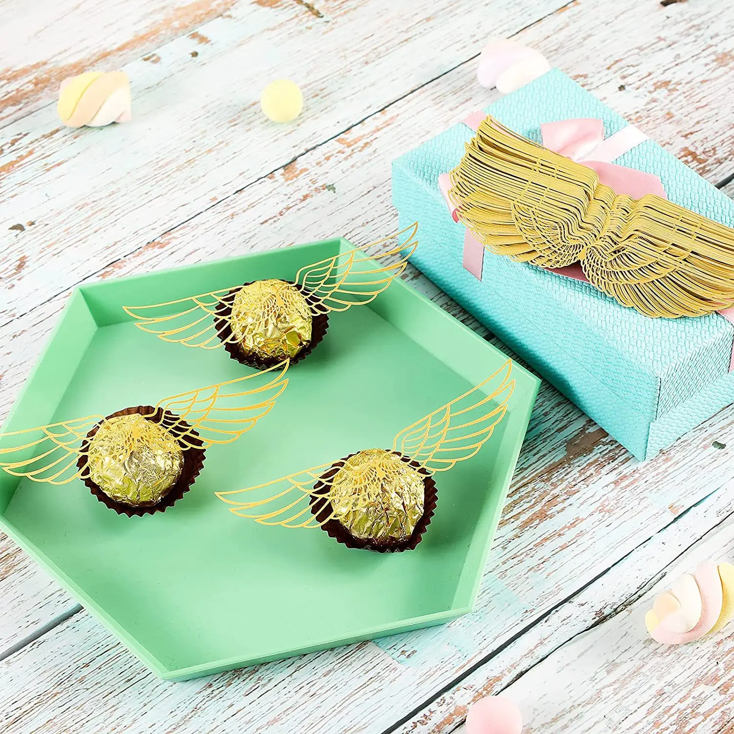 50/100 Stück Flügel Schokolade Kuchen Party Kuchen Dekoration Zauberer Topper Gold Flügel Cupcake Topper Snitch Hochzeit Geburtstag Dekor – Detail 8