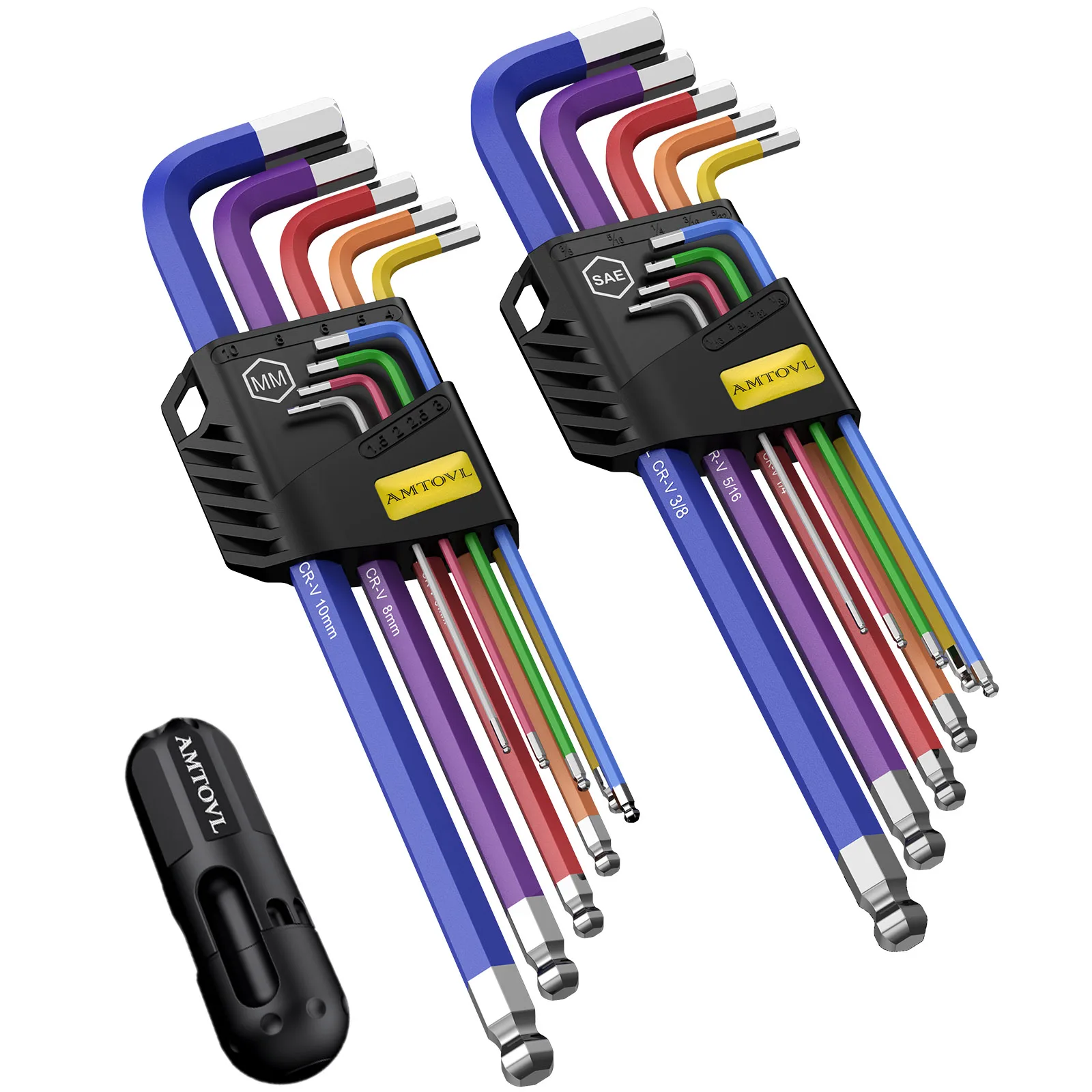 Hex Keys Coloured Set 18 Pieces SAE Metric Long Arm Ball End Hex Key Allen Wrench Set T-Handle Wrenches Set Tools