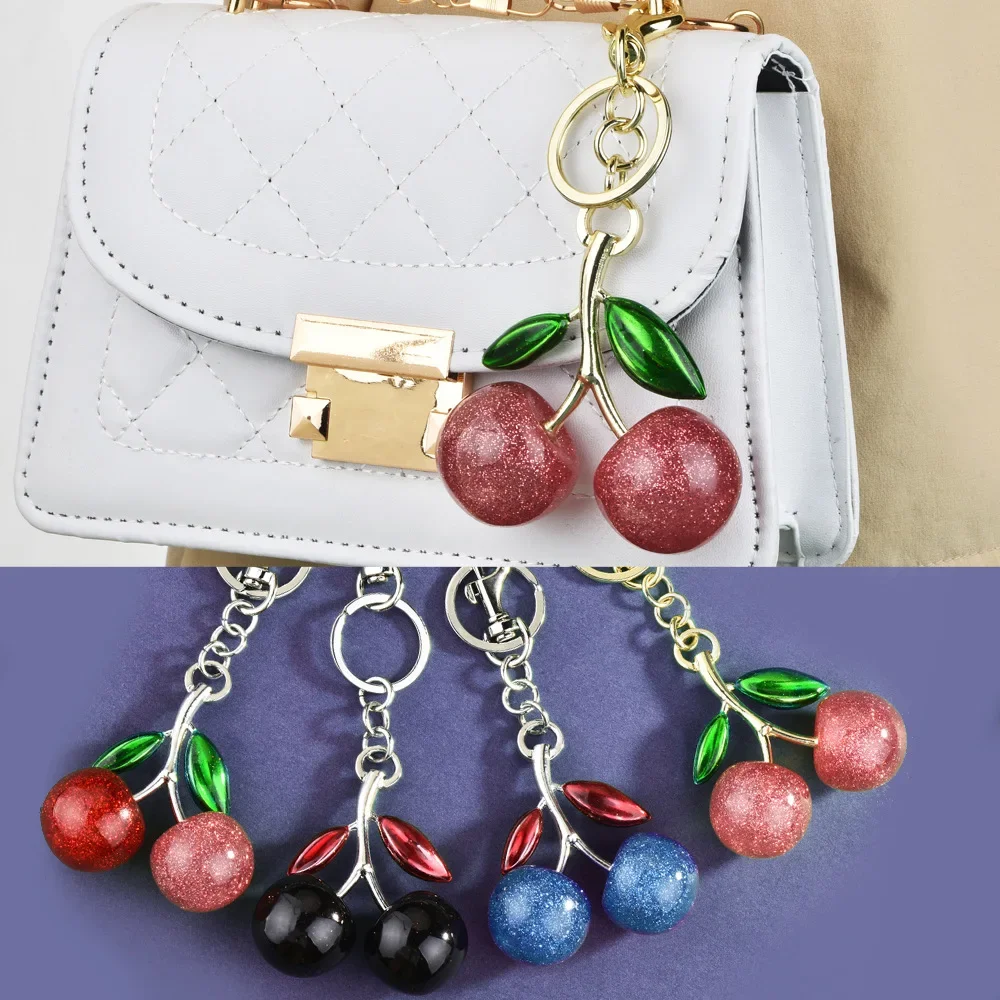 

01Cherry keychain bag pendant, sparkling cherry bag decoration, multi-color fashionable car keychain pendant