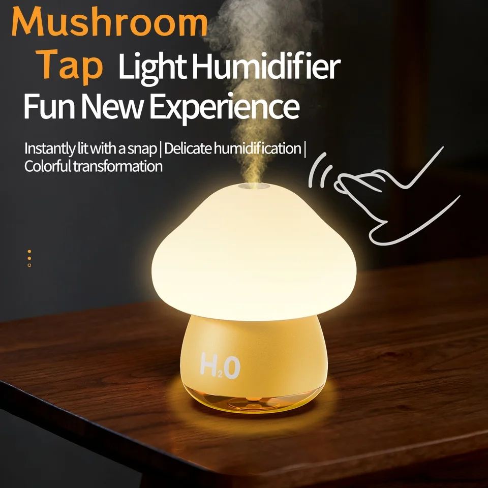 

Desk Mushroom Tap Night Light Air Humidifier, USB Rechargeable Portable Cool Mist Maker, Ultrasonic Air Fogger for Home Office