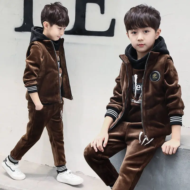 Winter Boys Tracksuit Tiger Velvet Jacket Sweater Pants Set Autumn Toddler Teenager Children's Clothes for Kids Aged 4-12
