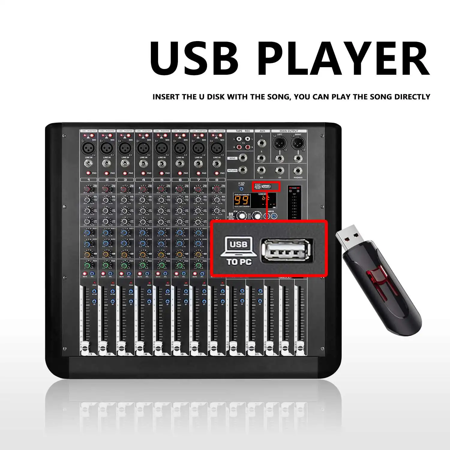 GAX-MQ8 New MQ series professional 8-channel high-power amplifier mixer with 99DSP7-segment equalizer