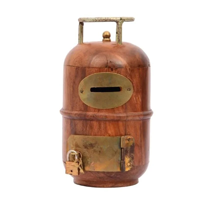 Gas Cylinder Shape Wooden Money Bank