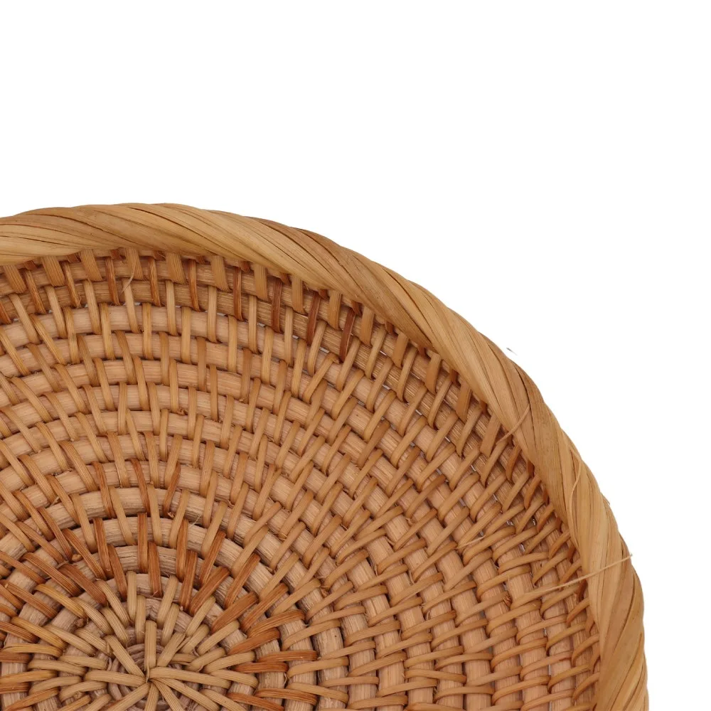 Fiber Material Storage Tray Sturdy Texture Tightly Woven Decorative Tray Raised Surrounding Edge Round Serving Tray