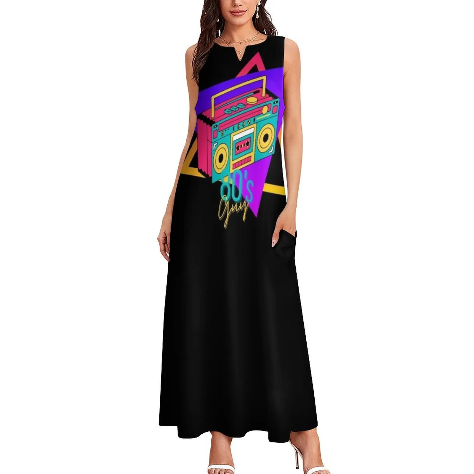 Cool 80s retro radio with font Long Dress Women's summer dress summer dress for women 2025