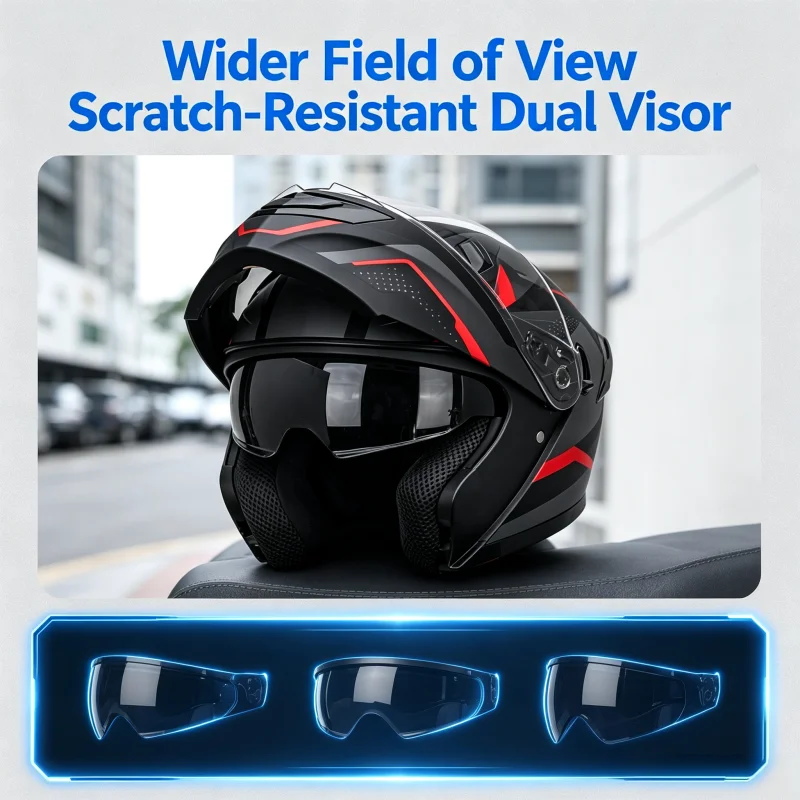 Motorcycle Modular Flip-Up Helmet with LED Tail Light,  Full Face Safety Helmet for Men Women, Motorbike Scooter Riding Gear