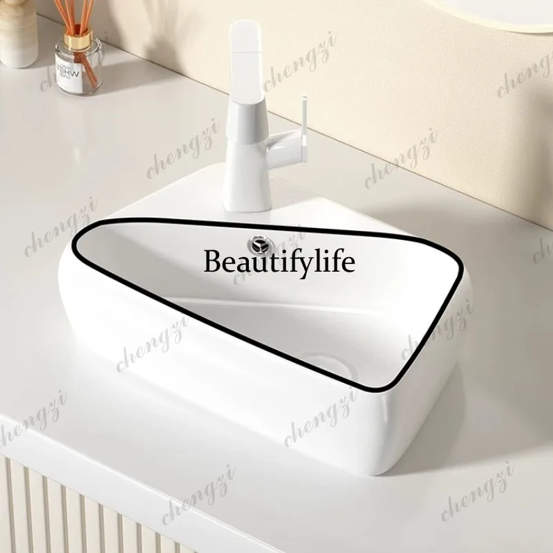 Simple black edge wall-mounted ceramic sink basin household balcony bathroom toilet basin bidet faucet integrated
