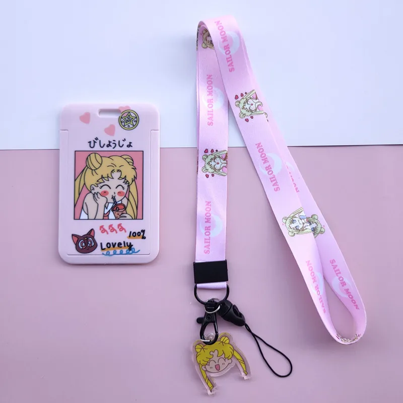 POP MART Sailor Moon Cartoon PVC Card Cover Student Campus Hanging Neck Bag Card Holder Lanyard ID Card Holders key chain Z3