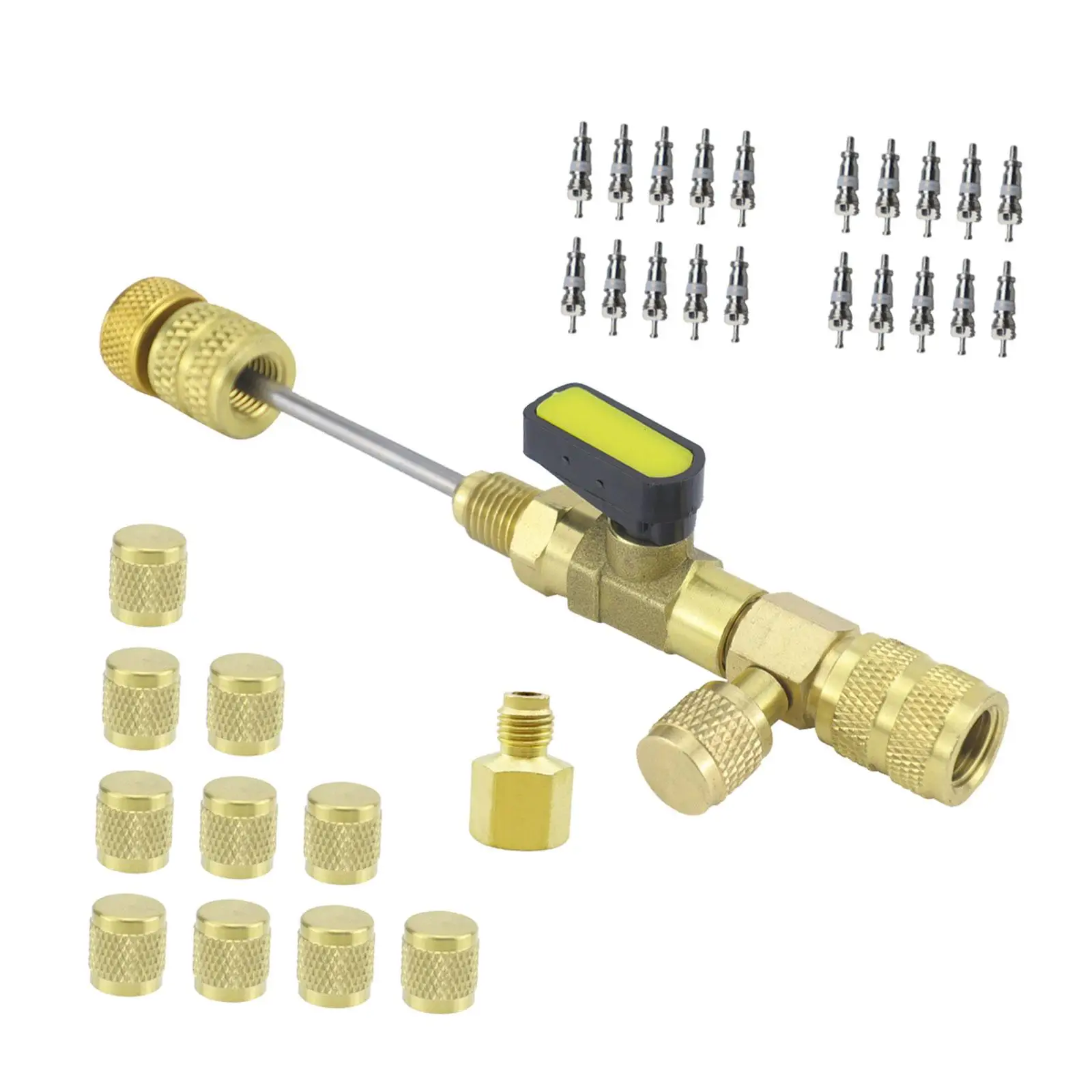 Valve Core Remover Installer Set Air Conditioning Line Repair Tools Easily Install Dual Size SAE 1/4 5/16 Port for R407