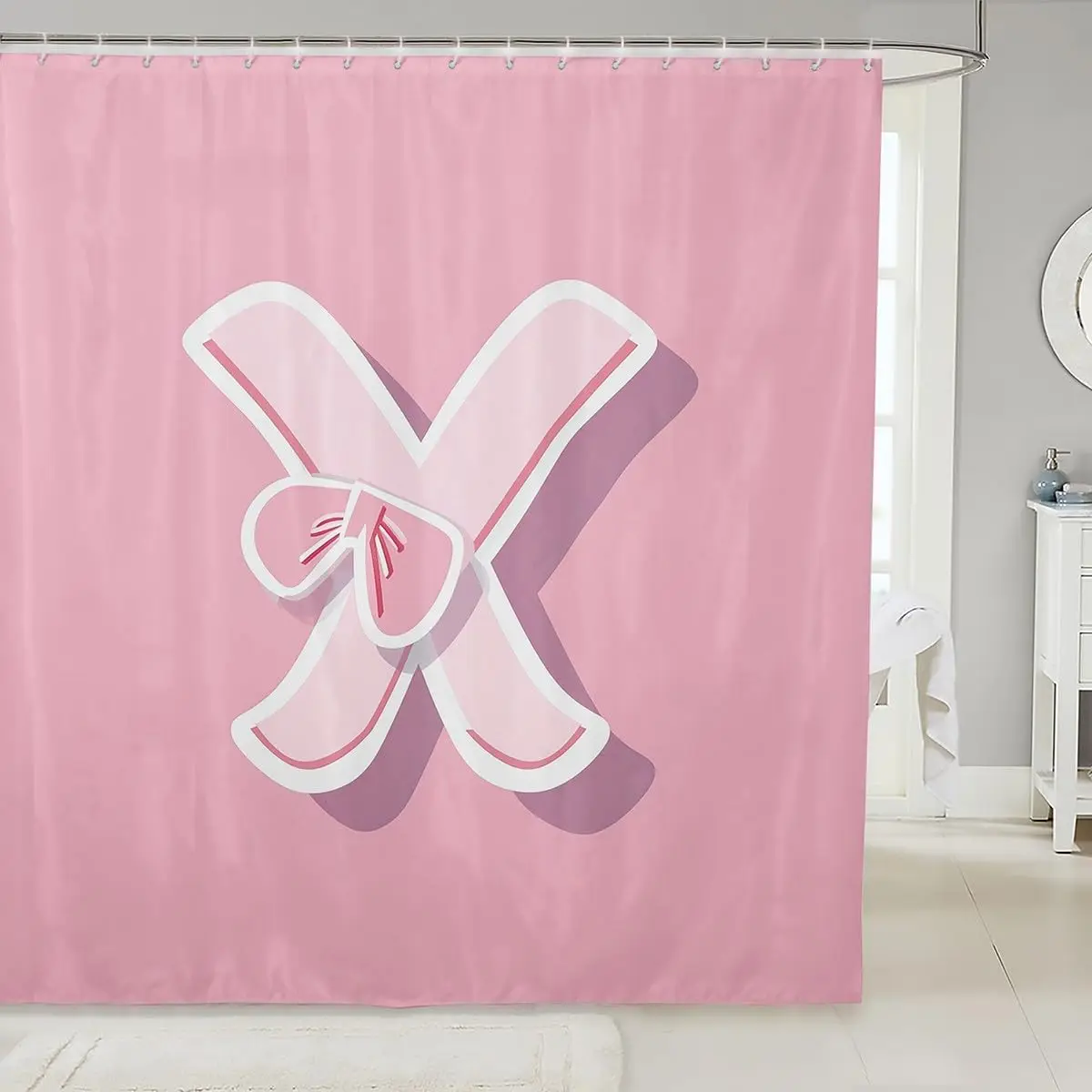 

Занавеска для ванной с бантом, розовая, с монограммой в виде буквы X и балетных туфель, милый дизайн для детской ванной комнаты, аксессуары для ванной, модный дизайн
