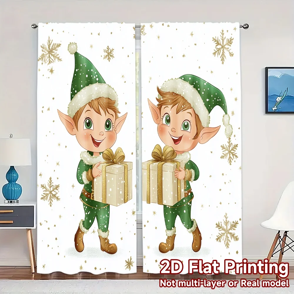 

2pcs,Curtains Cute Elf Christmas Gifts Modern Curtains&Drapes Durable Polyester Curtains Decorations Ldeal for Living Room,