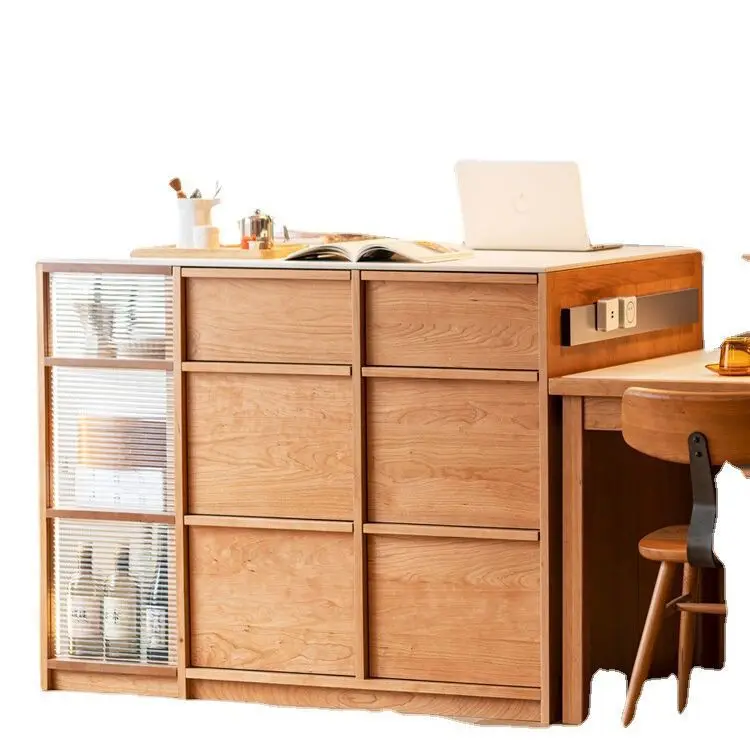 Nordic all solid wood island platform cherry wood slate restaurant bar storage cabinet side cabinet locker locker log