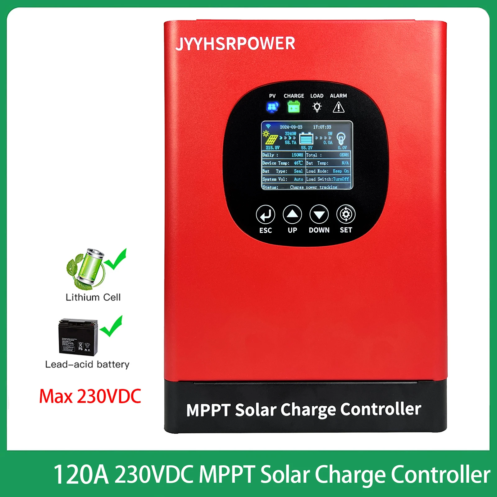 MPPT Solar Charge Controller Panel Charger Regulator 40A 60A 230VDC With Load For 12V 24V 48V 60V 72V 96V Lithium Iron Phosphate