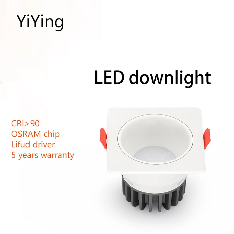 

YiYing Led Downlight Recessed Square Down Light 7W 10W 12W Smart Dimmable Ceiling Lamp White Black Floodlight For Kitchen Home