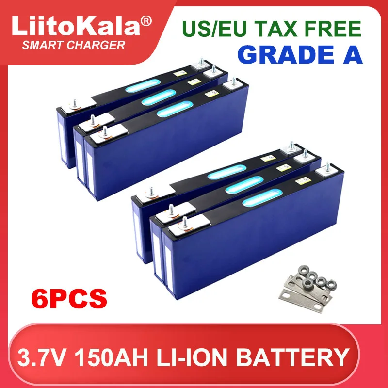 6pcs 3.7v 150Ah Lithium battery 4.2v Power cell for 12v 24v electric vehicle Off-grid Solar Wind Large single Tax Free Liitokala