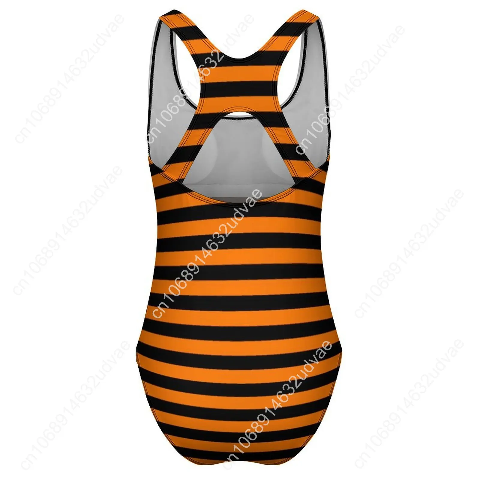 Traje de baño de bruja a rayas negras, traje de baño de una pieza con estampado de Halloween, traje de baño elegante con realce, traje de baño Sexy para vacaciones, traje personalizado