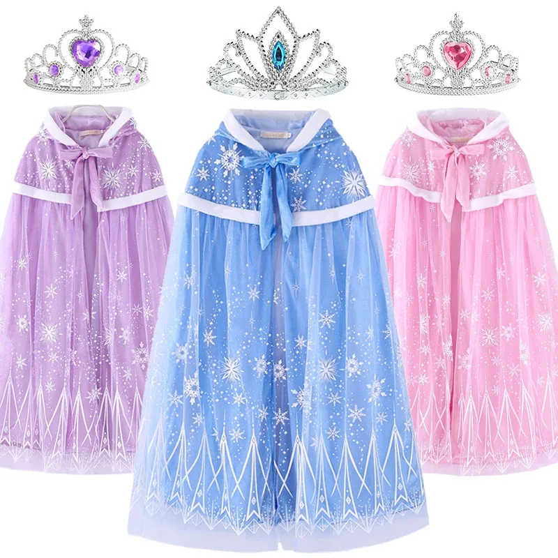 

Christmas Plush Snow Queen Elsa Anna Princess Cloak for Girls Halloween Children Rapunzel Cinderella Dress Cape Kids Warm Hooded