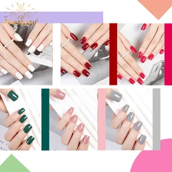 Abestyou 24pc Nail Art Stickers Pure Color Artificial Manicure Kit Cute Charms Gel Polish UV Short Nail Accessories Decor Unhas