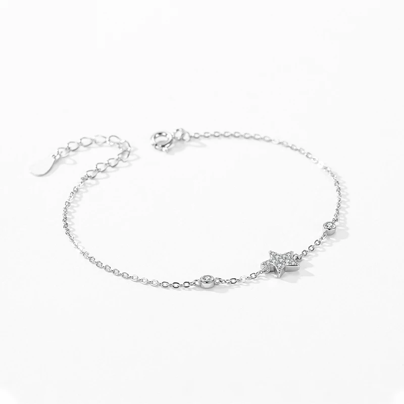 Ailmay 2024 New Design 925 sterling Silver Fashion Heart & Star & Moon Dazzling CZ Chain Bracelet For Women Wedding Fine Jewelry