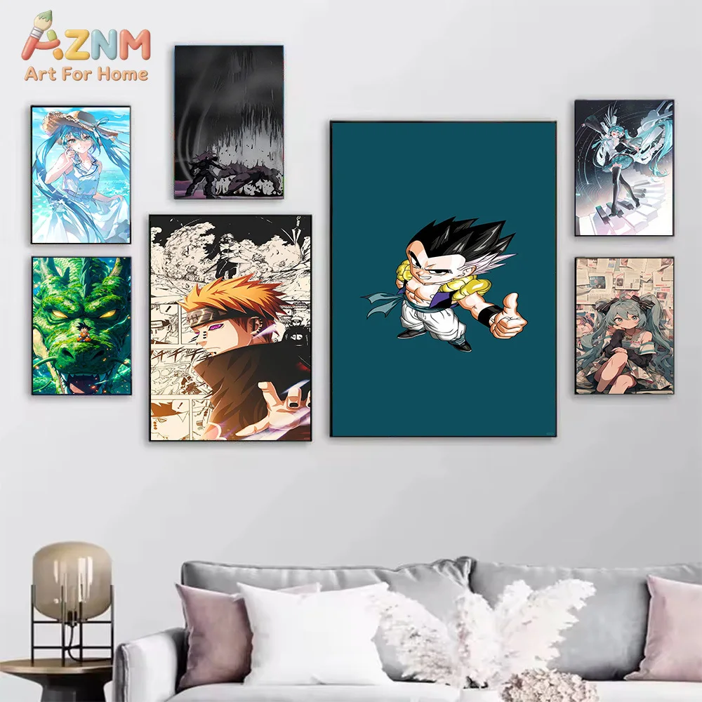 AZNM Dragon Ball & Hatsune Miku Anime Canvas Wall Art Print Broly Goku Shenron Unframed Home Decor Painting