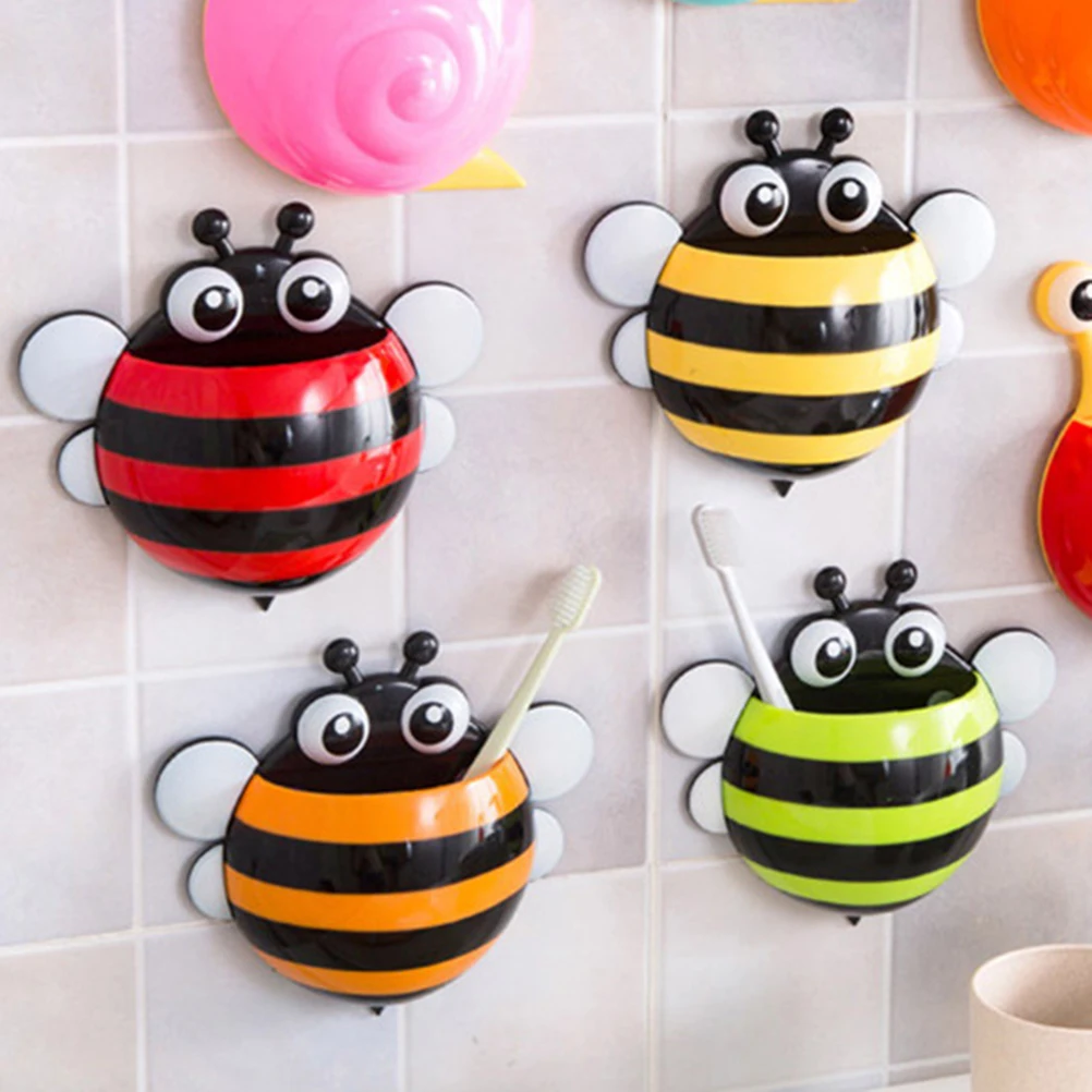 

4 Pcs Toothbrush Holder Sanitary Box for Bathroom Suction Cup Organizer Toothpaste Container Bee
