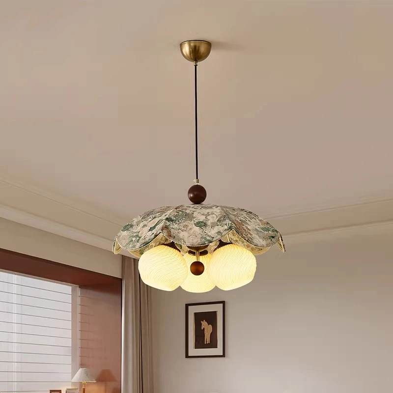 Medieval Nanyang Wind Bedroom Eye Protection Chandelier Art Dining Room Round Table Light Second Bedroom Handmade Fabric Light