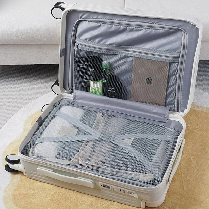 Trolley Trunk Suitcase External USB Charging Port Foldable Cup Holder Side Hook Boarding Case Combination Lock Rolling Luggage