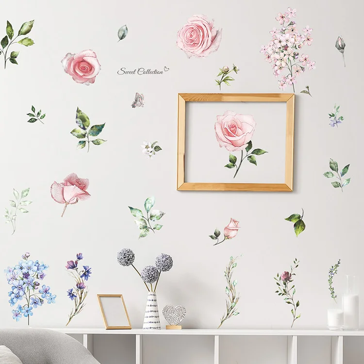 Frische Blumen Blätter Wandaufkleber Wohnzimmer Hintergrunddekoration Abnehmbare Aufkleber Schlafzimmer Eingang Dekor Selbstklebende Aufkleber – Detail 5