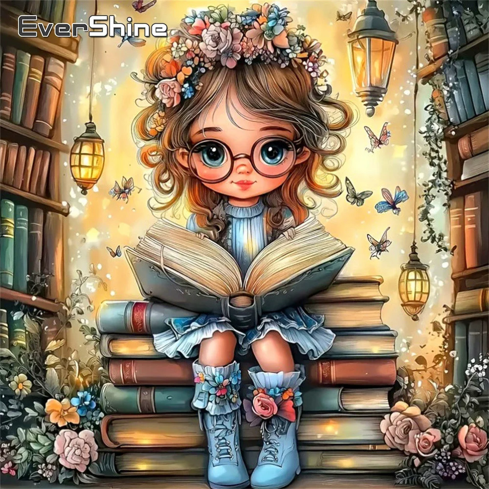 

Evershine Printed Cross Stitch Kit Portrait Embroidery Girl Supplies Complete Set Hobby Printed Canvas Flower Picture Child Gift