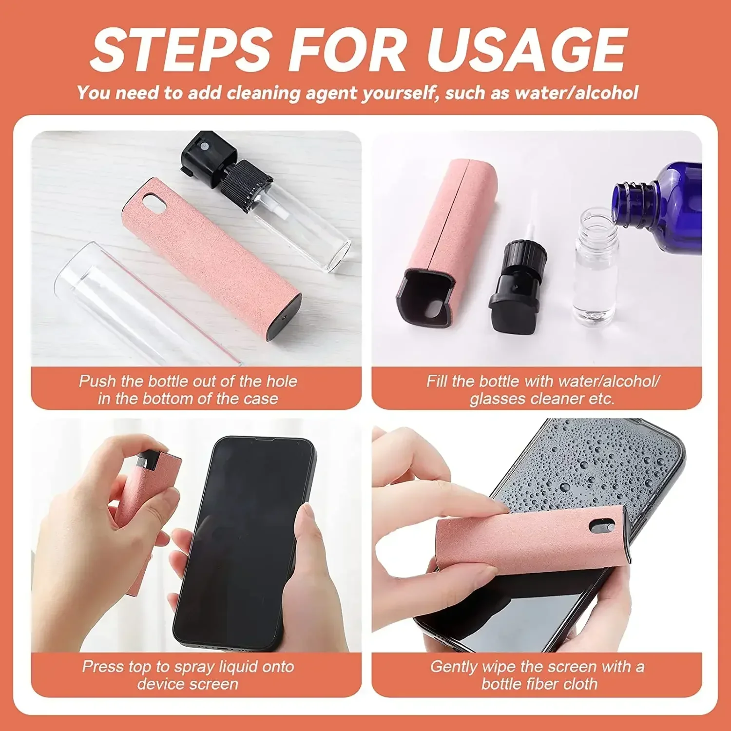 Multifunction 2 In 1 Phone Screen Spray Cleaner For Phones Tablet Laptop Computer Screen Dust Removal Microfiber Cloth Set