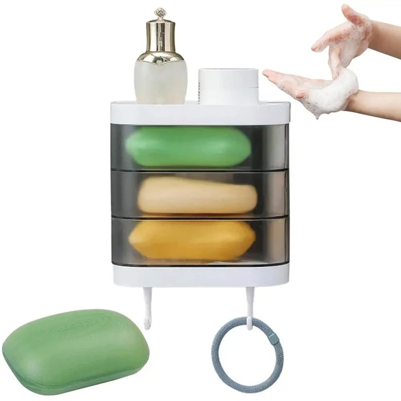 3 Layer Soap Holder Heavy Duty Bathroom Soap Bar Dish Case With Drain Water Wall Mounted Soap Storage Box Bathroom