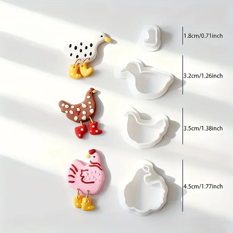 4Pcs Cute Chicken & Duck Polymer Clay Cutters Set, Shoe-Wearing Farm Animals for DIY  Handmade Pendants Earrings & Jewelry view 6