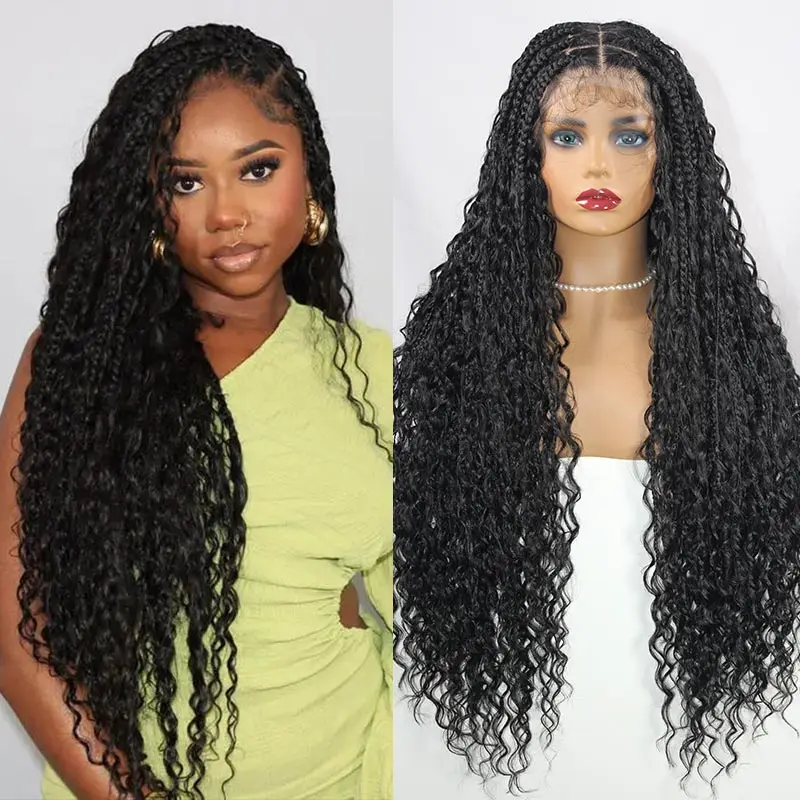 32 بوصة الاصطناعية كامل الدانتيل البوهيمي جديلة شعر مستعار أومبير شقراء فتاة جامعية شعر مستعار مجعد الشعر آلهة شعر مستعار مع ضفائر صندوق كورنو