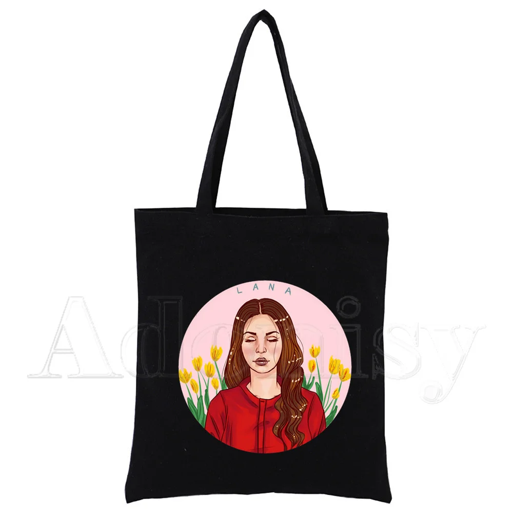 Lana Del Rey-Bolsa de lona reutilizável para senhoras, sacola feminina, bolsa de ombro casual, preta, venda quente, moda, nova