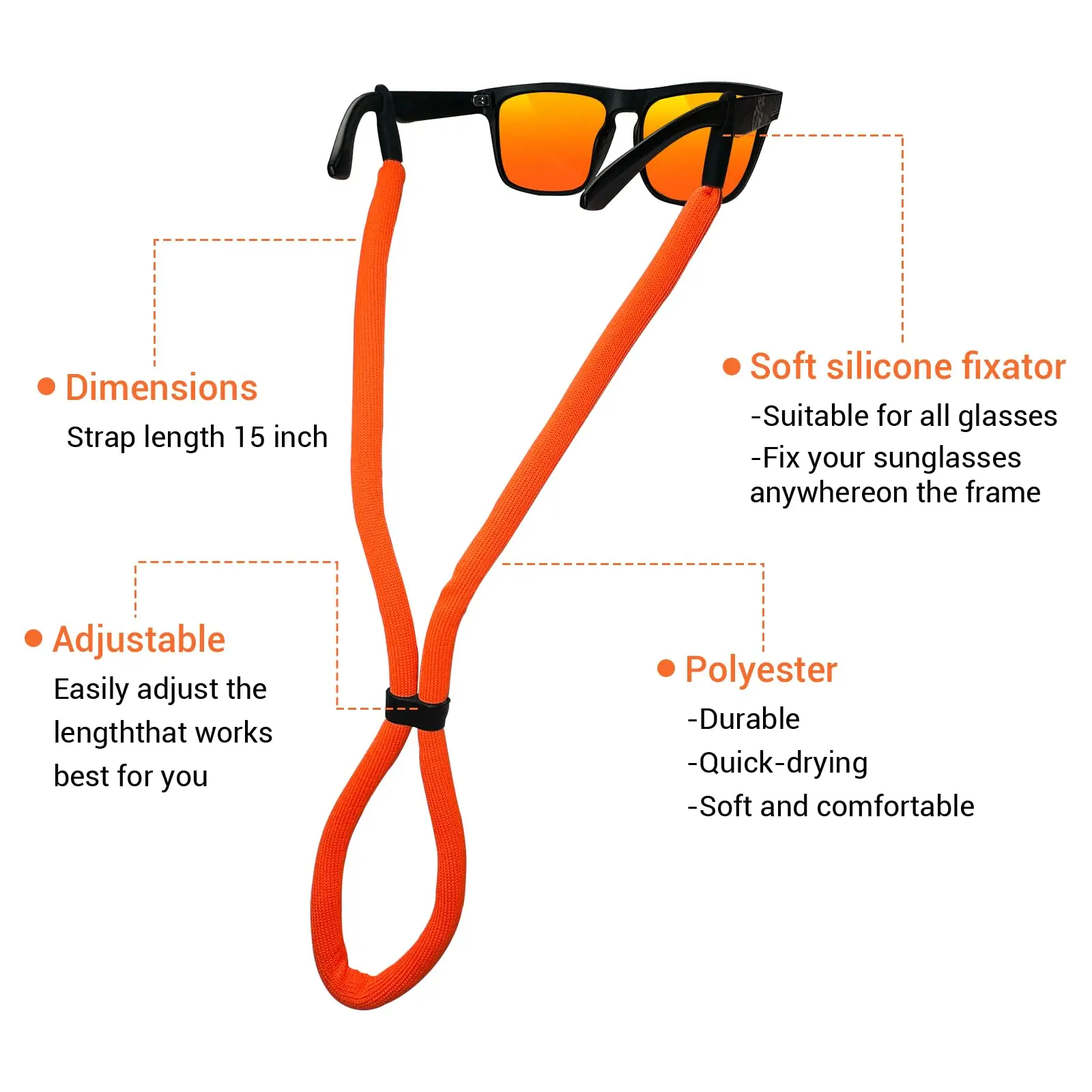 VOPHA Kids Adults Sunglasses Strap – Floating Adjustable Length Retainer with Clasp & Soft Silicone Cuff for Beach Boating
