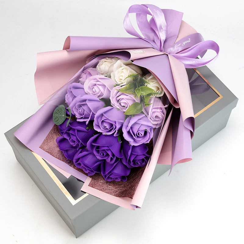 Künstliche Seifenblume, Rosenstrauß, Geschenktüten, Valentinstag, Geburtstag, Geschenk, Hochzeit, Heimdekoration, 18-Rosen-Seifenstrauß, Geschenkbox – Detail 13