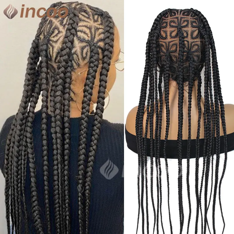 

Парик Jumbo Braid Синтетический 36-дюймовый парик в форме бабочки с косами Полный парик фронта шнурка Искусственные локоны Cornrow Плетеные парики для чернокожих женщин