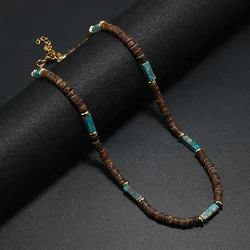 Vintage Bohemian Summer Jewelry Ethnic Style Jewelry Brown Coconut Shell Wood Beads Natural Stone Necklace Men's Jewelry