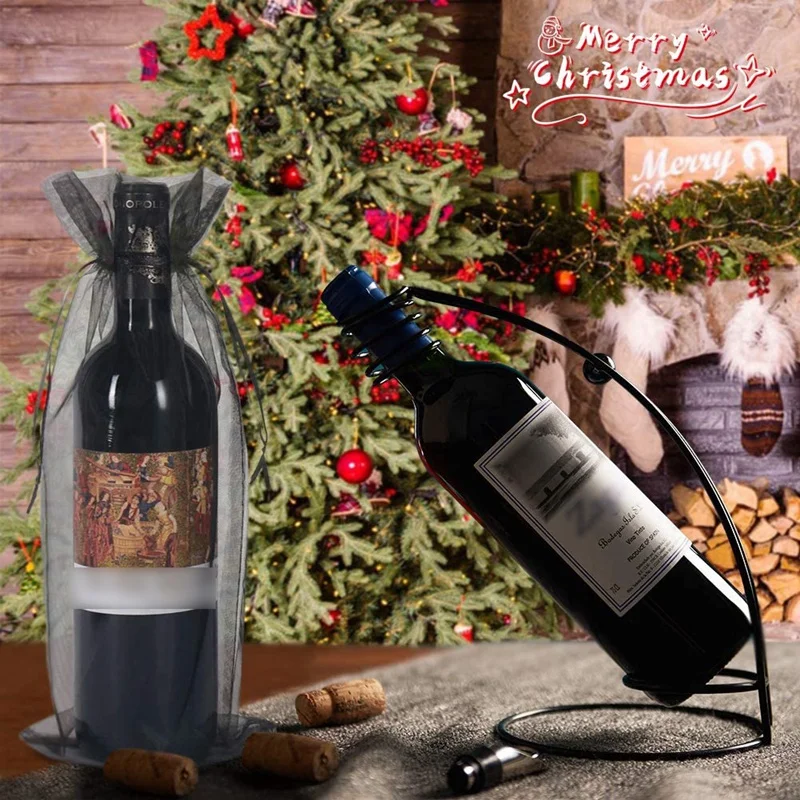 Sacs de bouteille de vin en organza noir, maille transparente, pocommuniste cadeaux, couvertures de vin, robes avec cordon de proximité pour Halloween, 30 pièces