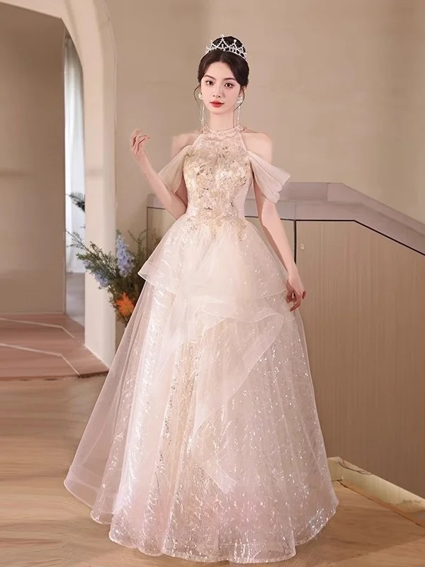 Suknia wieczorowa Princ Sle, długa, na wesele, zaręczyny, ceremonię, dla prowadzącej, damska, dla dorosłych, błyszcząca, luksusowa, z możliwością dostosowania rozmiaru.