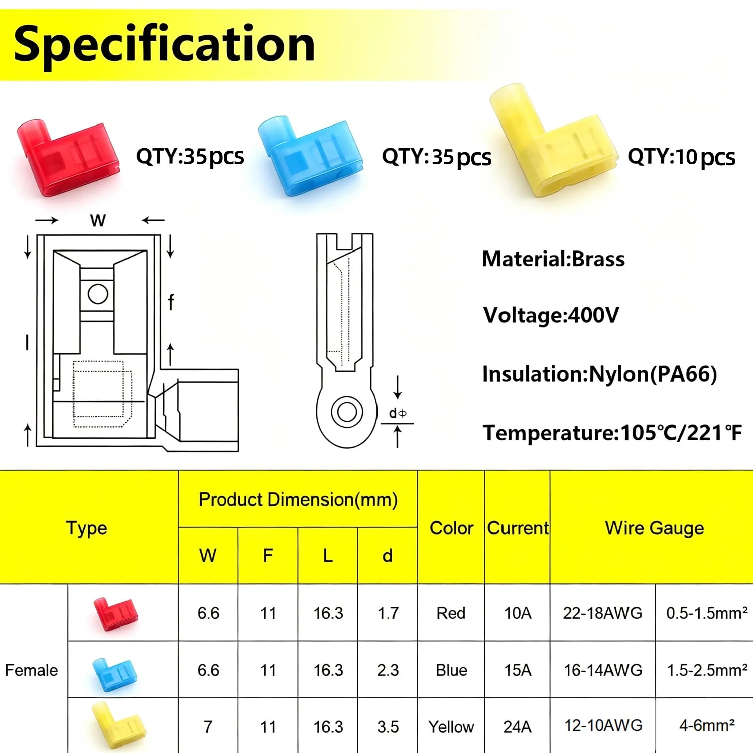 80pcs Insulated Flag Wire Connectors Female Spade Terminals 22-18/16-14/12-10AWG Set with Pliers for Auto & DIY Wiring