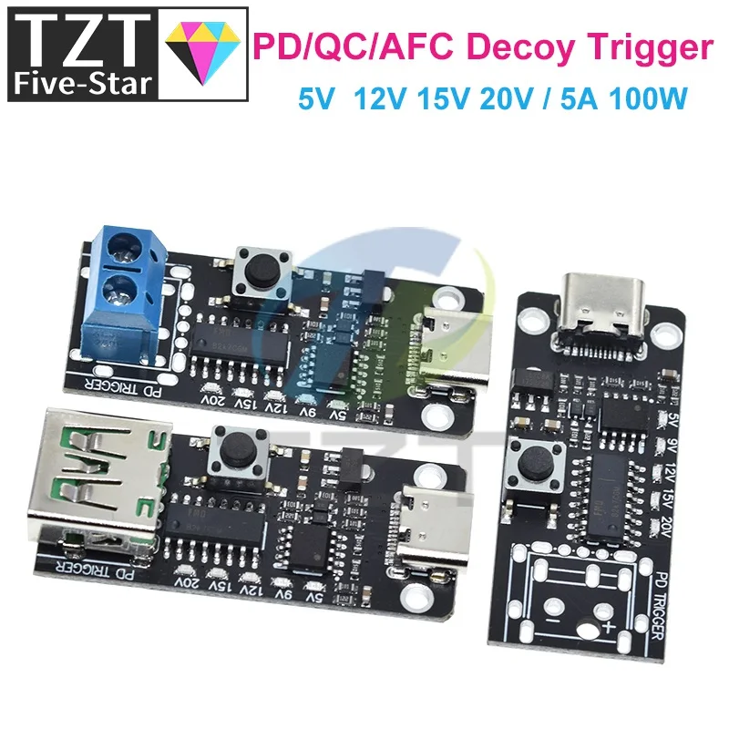 100W 5A USB-C Fast Charge Trigger Board Module PD/QC Decoy Board Fast Charge USB Type-c PD 2.0 3.0 Power Delivery Boost Module