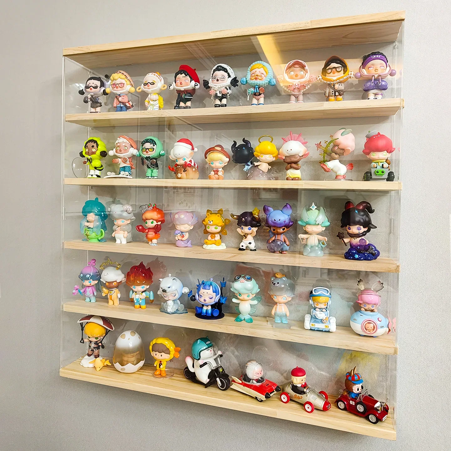 2-4 Layers Action Figure Display Shelf Acrylic Wall Mounted Display Cabinet With Door Circular Light Blind Box Toys Storage Box