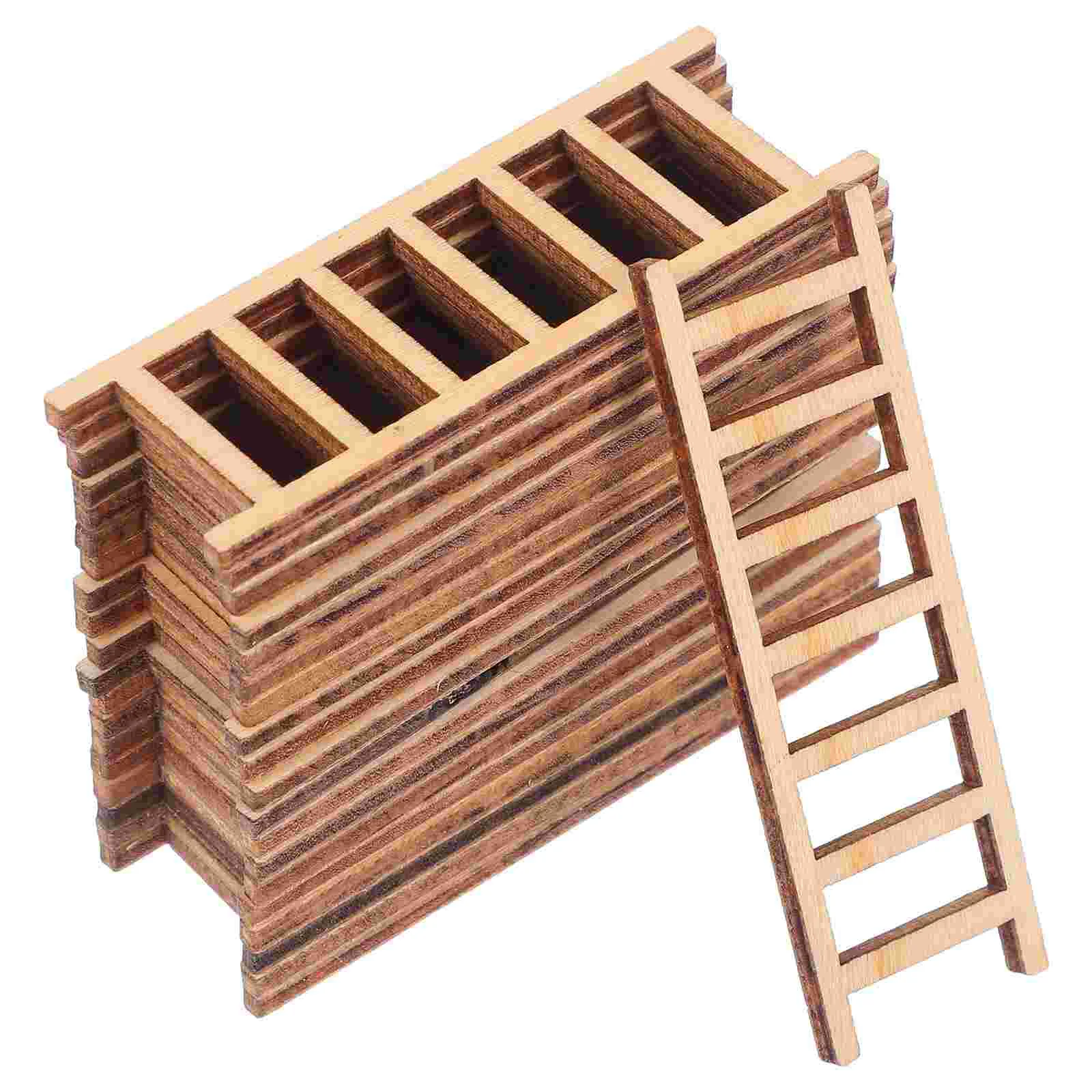 20 Pcs Simulation Ladder Decoration Wooden Stairs Ladders Layout Props for Mini House Photo Bonsai