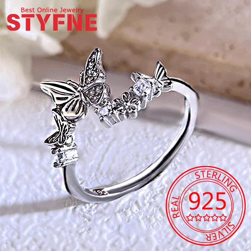 

925 Sterling Silver Ring for Women The butterfly in the garden Ring Fine Silver Jewelry Anniversary Gift Bridal Ring