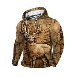 Vintage Men's Hoodie Elk 3D Printing Men Women Casual Sweatshirt Tops Autumn Winter Streetwear