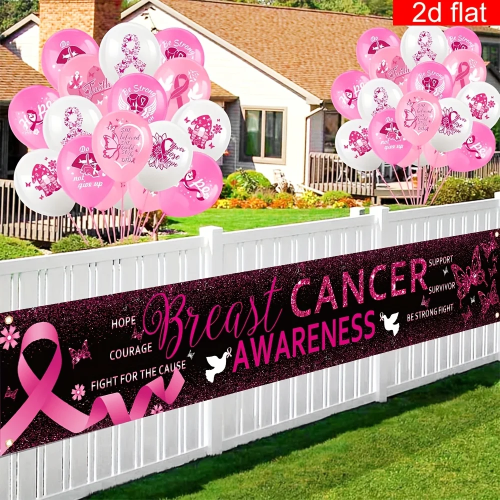 Breast Cancer Awareness Hope Courage Strength Yard Banner Party Hanging Sign Decor Cover for Outdoor Garden Porch Lawn